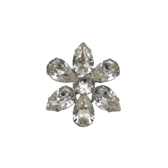 Weiss Co. Clear Crystal Flower Brooch Pin Silver Tone Vintage - Picture 1 of 5